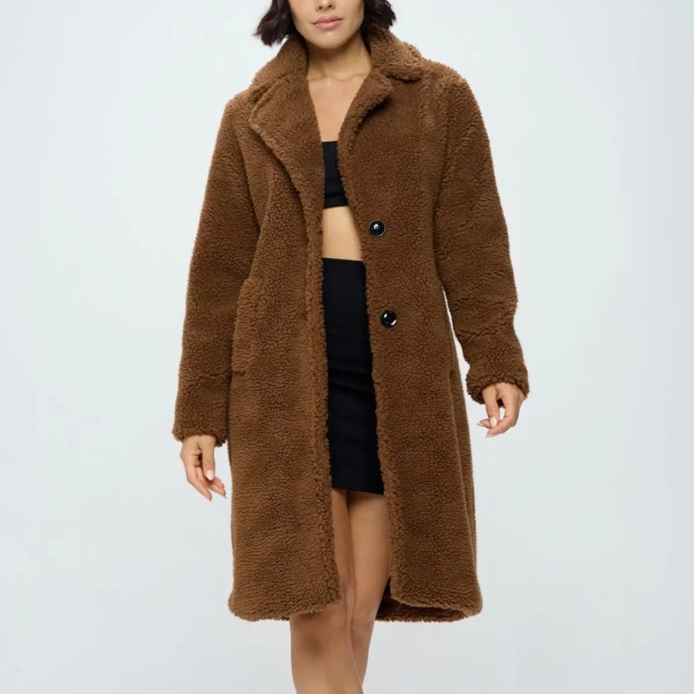 Brown Shearling Trench Coat